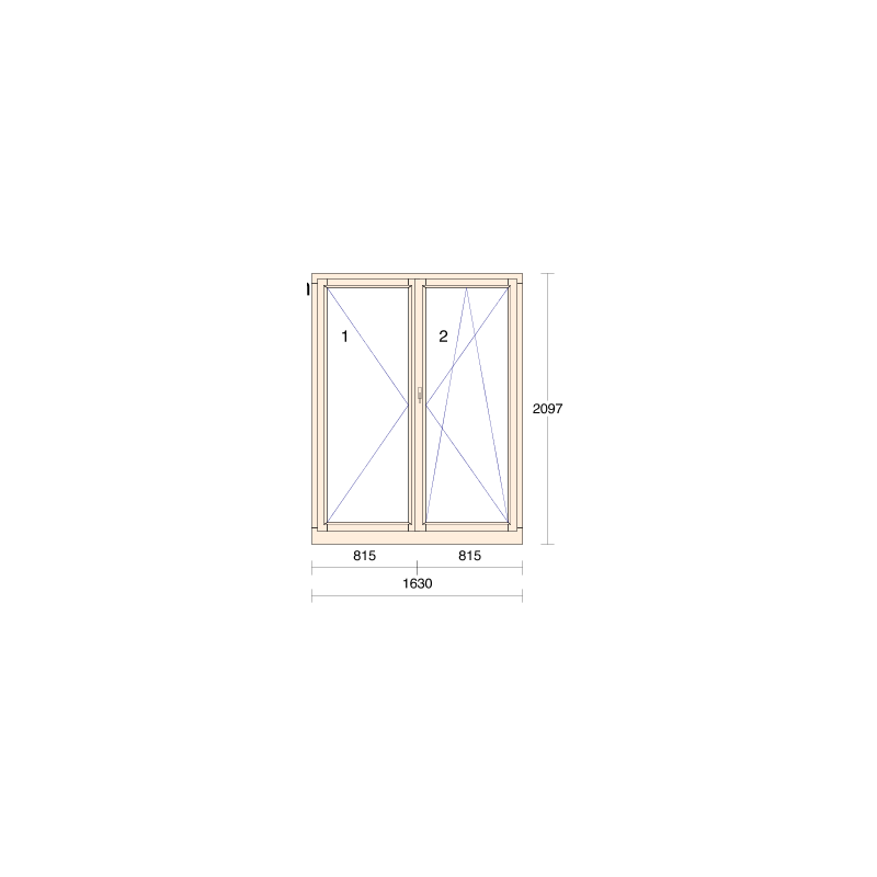 P.08A 1630x2097mm - Porte-Fenêtre Bois