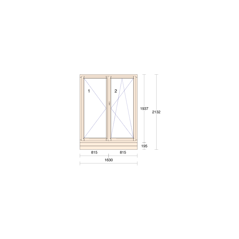 P.10.1 - 1630x2132mm - Porte-Fenêtre Bois