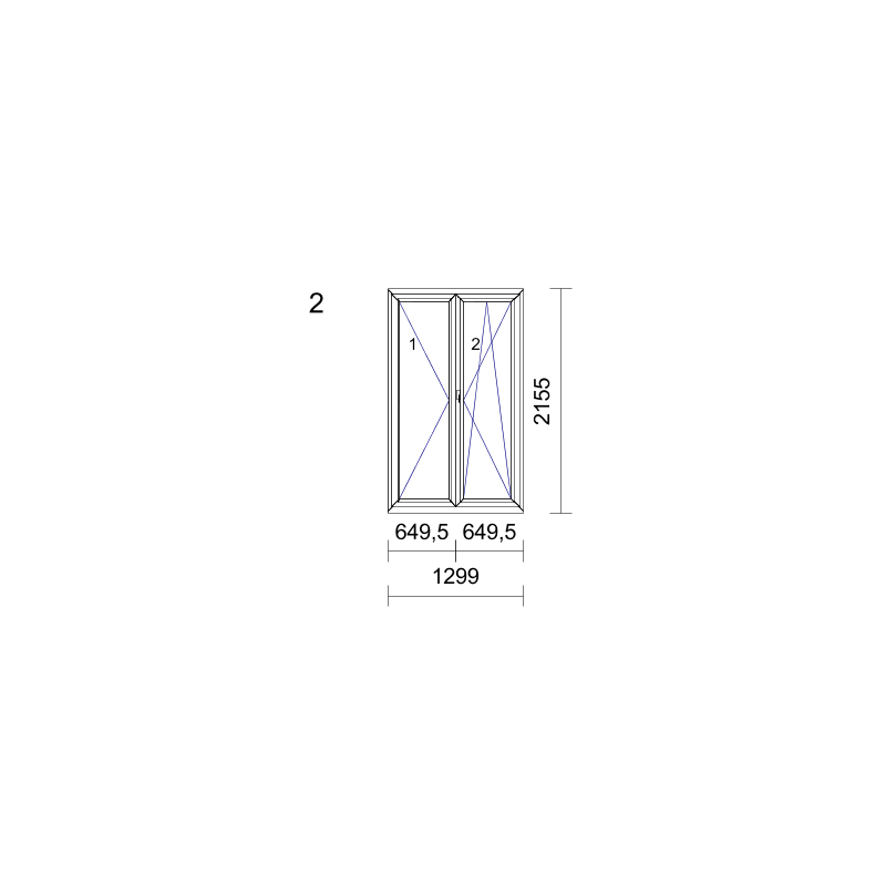 P.02 1299x2155mm - Porte-Fenêtre PVC