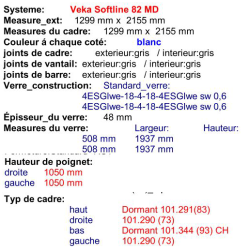 P.02 1299x2155mm - Porte-Fenêtre PVC