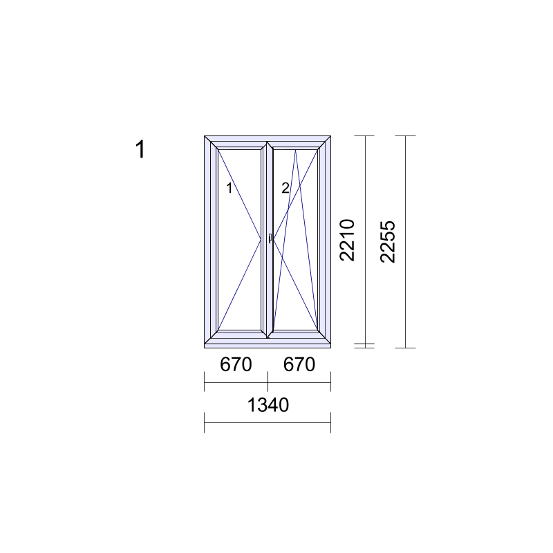 P.01 1340x2255mm - Porte-Fenêtre PVC