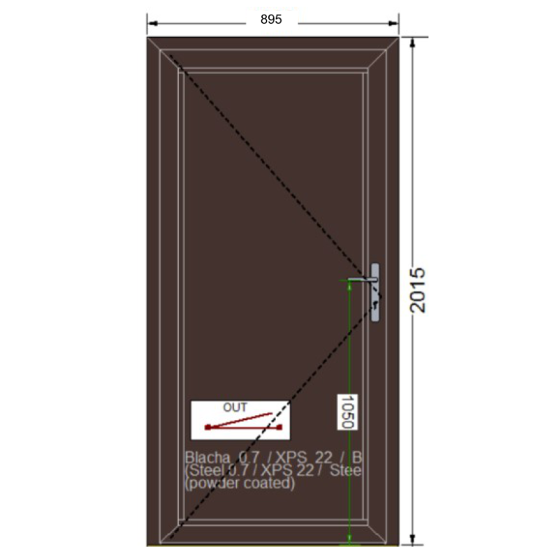 P.01 895x2015mm - Porte d'entrée ALU